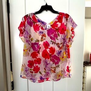 CABI Passion Top Blouse Floral Pinks Sheer  #4347